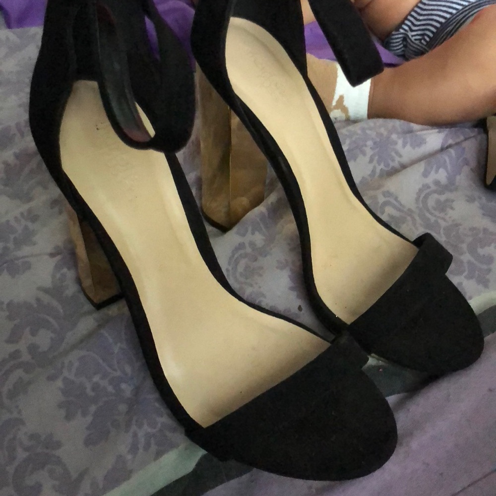 Black and gold heels